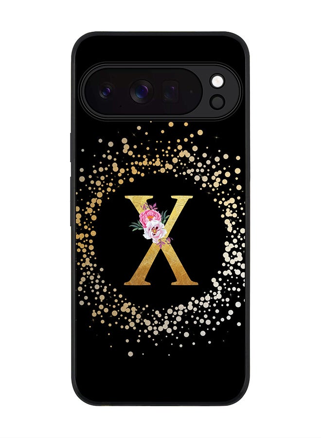 For Google Pixel 10 Pro Case,Slim fit Camera Protection, Shockproof Thin Phone cover  - Custom Monogram Floral - X ( Black )